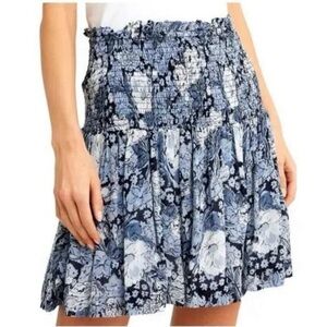 Ganni Georgette Smock waist Floral Blue mini Skirt Sz 40